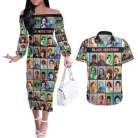 Black Herstory Couples Matching Off The Shoulder Long Sleeve Dress and Hawaiian Shirt The History Of African Women - Wonder Print Shop