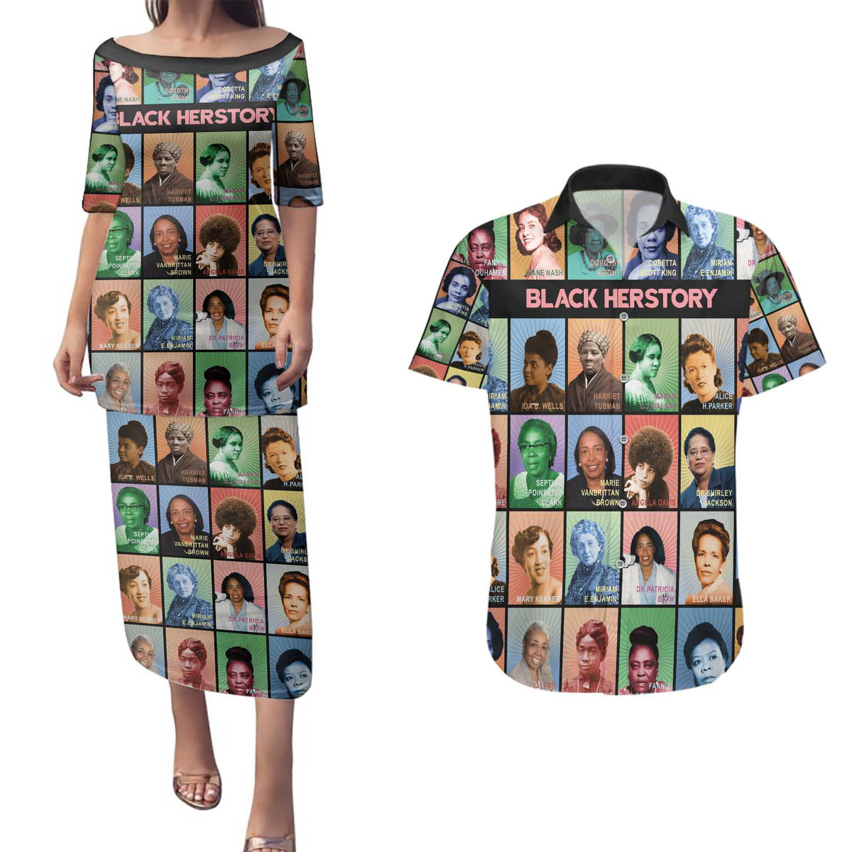 Black Herstory Couples Matching Puletasi and Hawaiian Shirt The History Of African Women - Wonder Print Shop