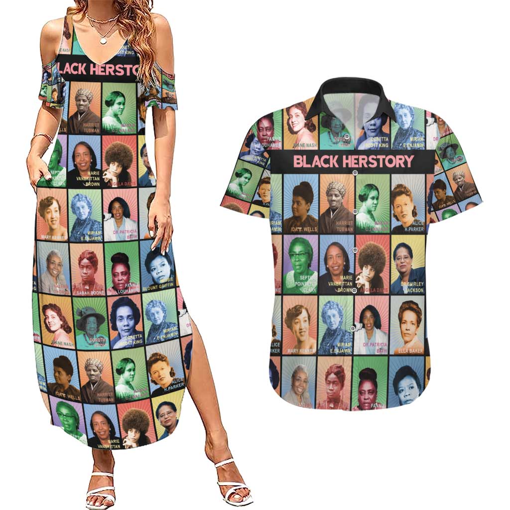 Black Herstory Couples Matching Summer Maxi Dress and Hawaiian Shirt The History Of African Women - Wonder Print Shop
