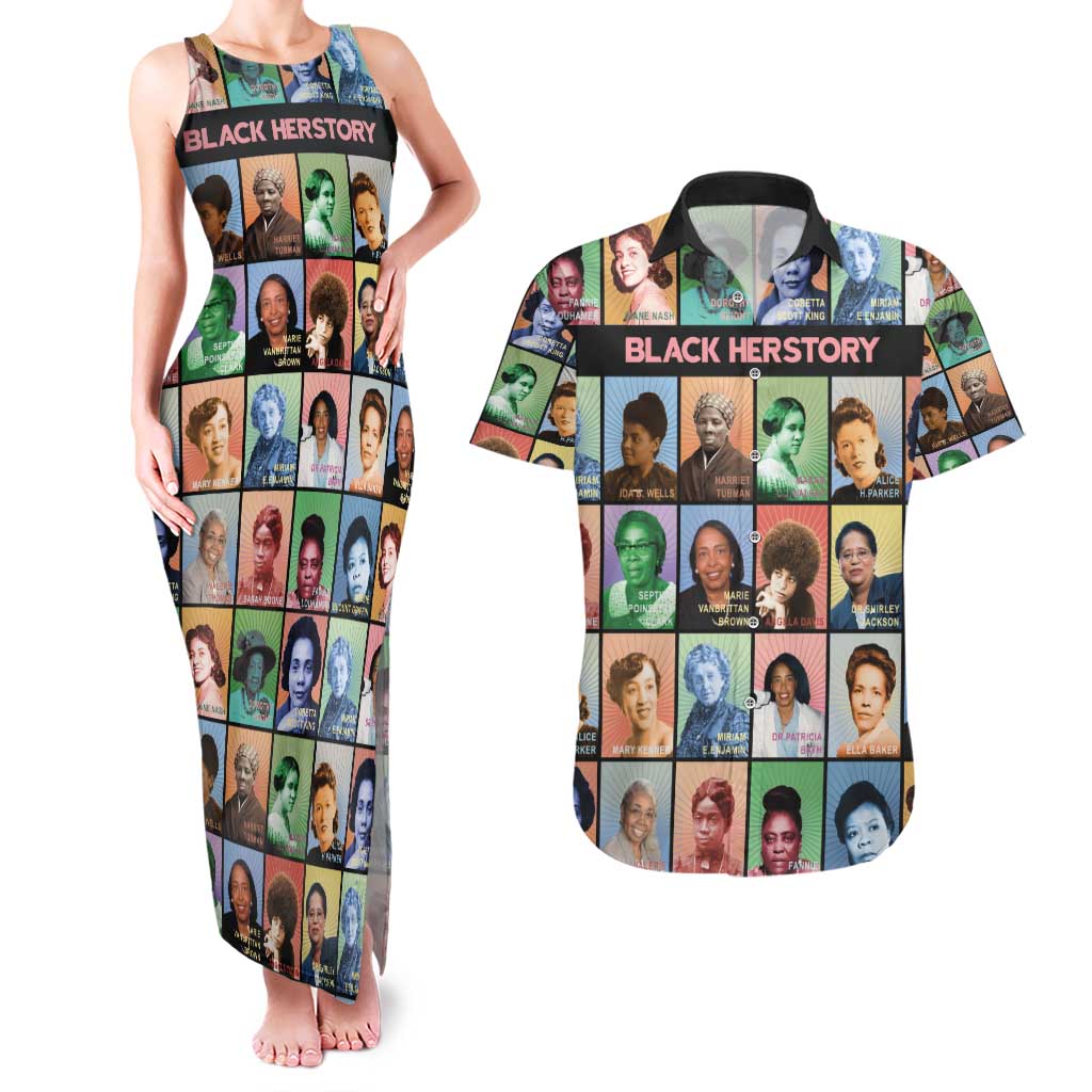 Black Herstory Couples Matching Tank Maxi Dress and Hawaiian Shirt The History Of African Women - Wonder Print Shop