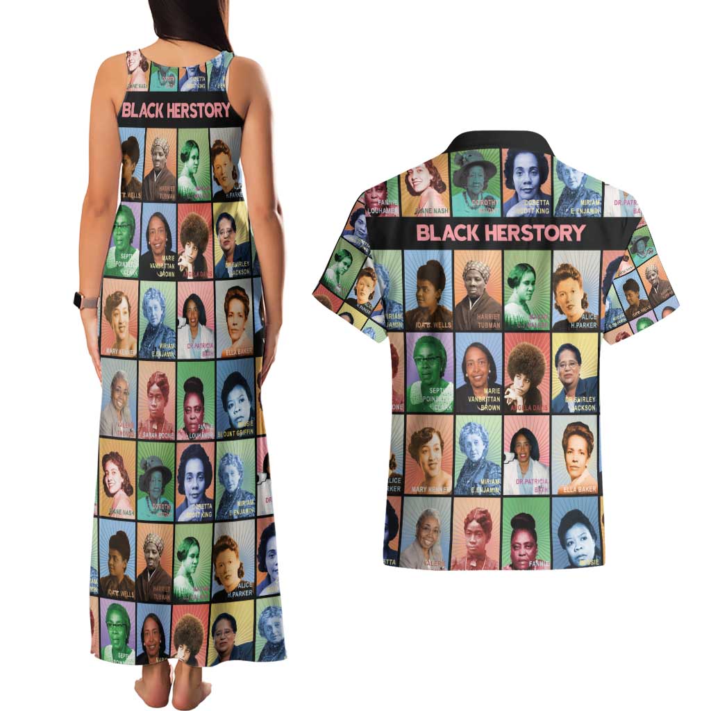 Black Herstory Couples Matching Tank Maxi Dress and Hawaiian Shirt The History Of African Women - Wonder Print Shop
