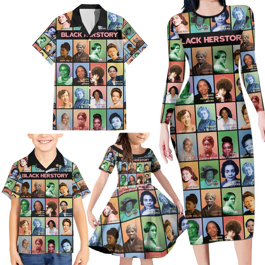 Black Herstory Family Matching Long Sleeve Bodycon Dress and Hawaiian Shirt The History Of African Women - Wonder Print Shop