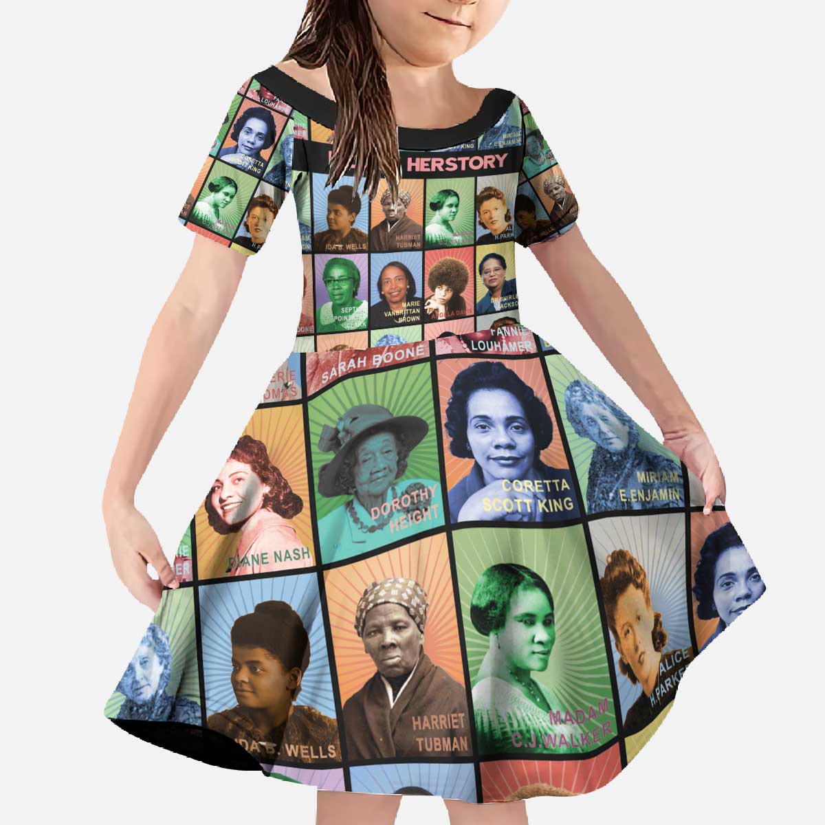 Black Herstory Family Matching Off The Shoulder Long Sleeve Dress and Hawaiian Shirt The History Of African Women - Wonder Print Shop
