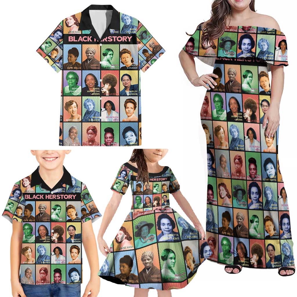 Black Herstory Family Matching Off Shoulder Maxi Dress and Hawaiian Shirt The History Of African Women - Wonder Print Shop