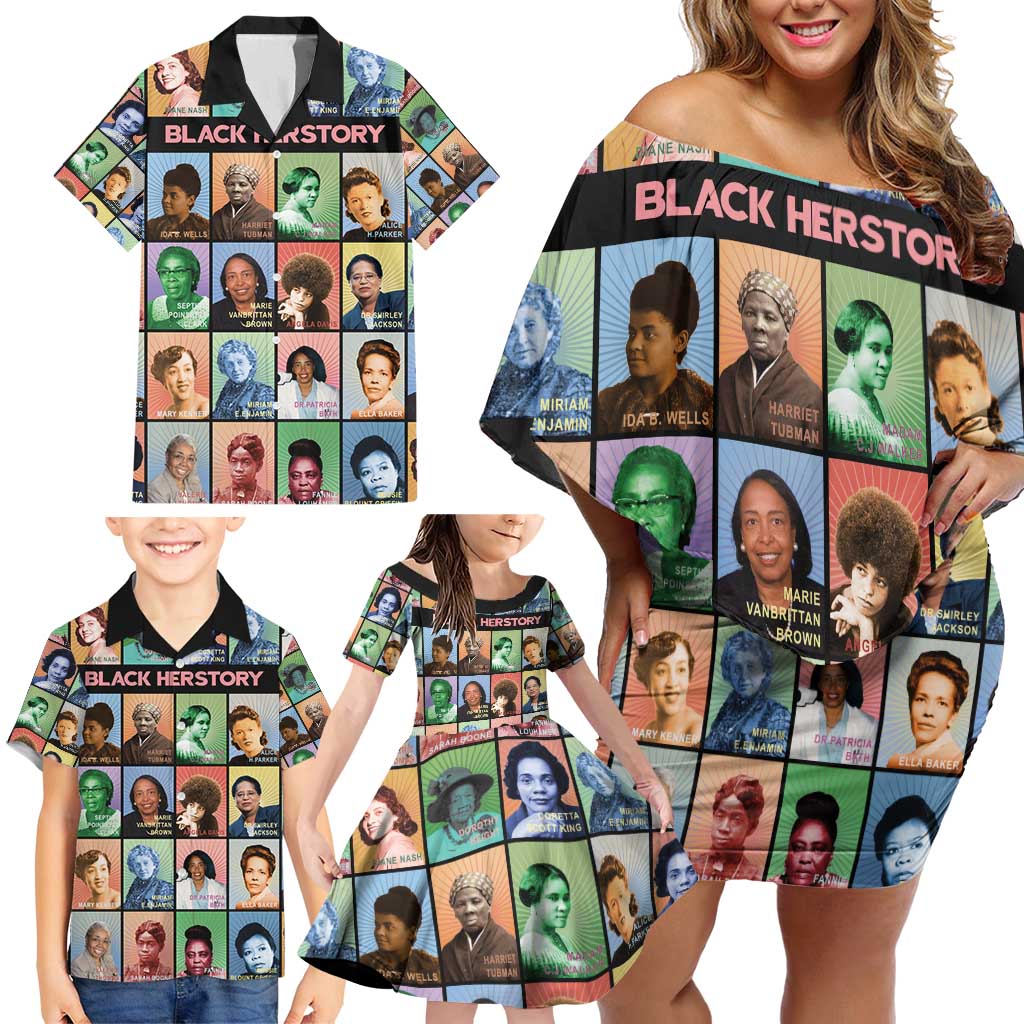 Black Herstory Family Matching Off Shoulder Short Dress and Hawaiian Shirt The History Of African Women - Wonder Print Shop
