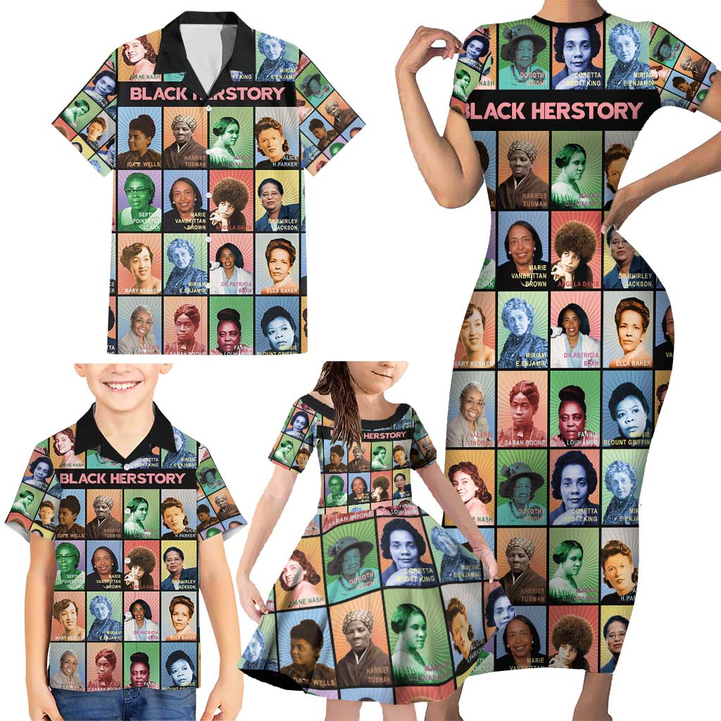 Black Herstory Family Matching Short Sleeve Bodycon Dress and Hawaiian Shirt The History Of African Women - Wonder Print Shop