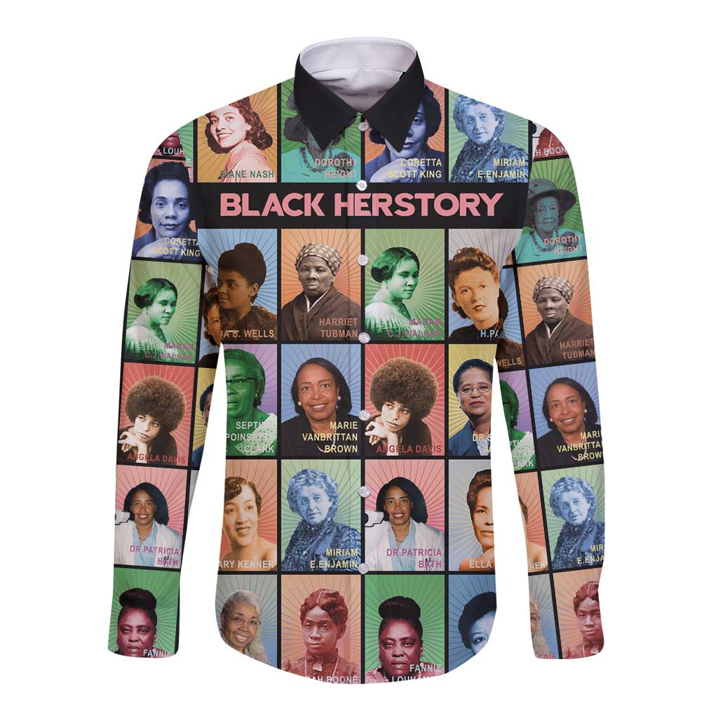 Black Herstory Long Sleeve Button Shirt The History Of African Women - Wonder Print Shop