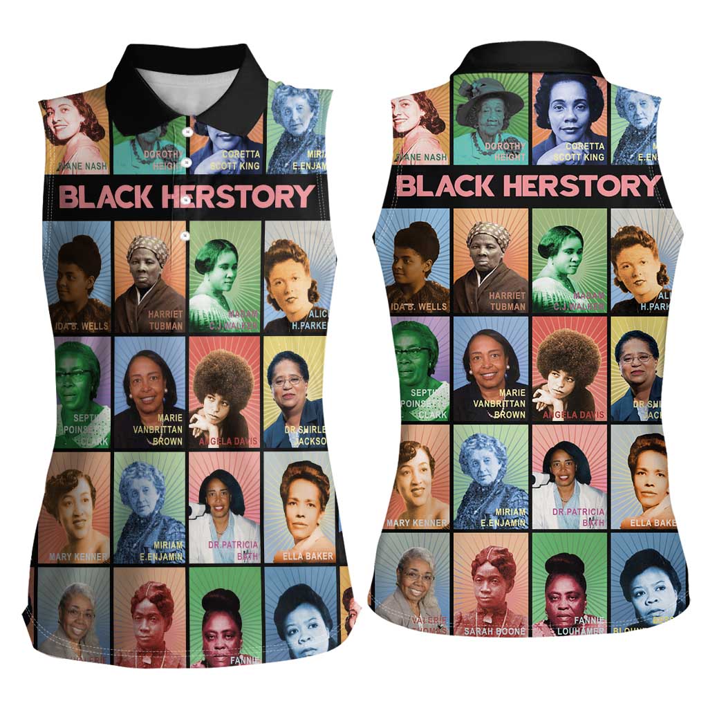 Black Herstory Women Sleeveless Polo Shirt The History Of African Women - Wonder Print Shop