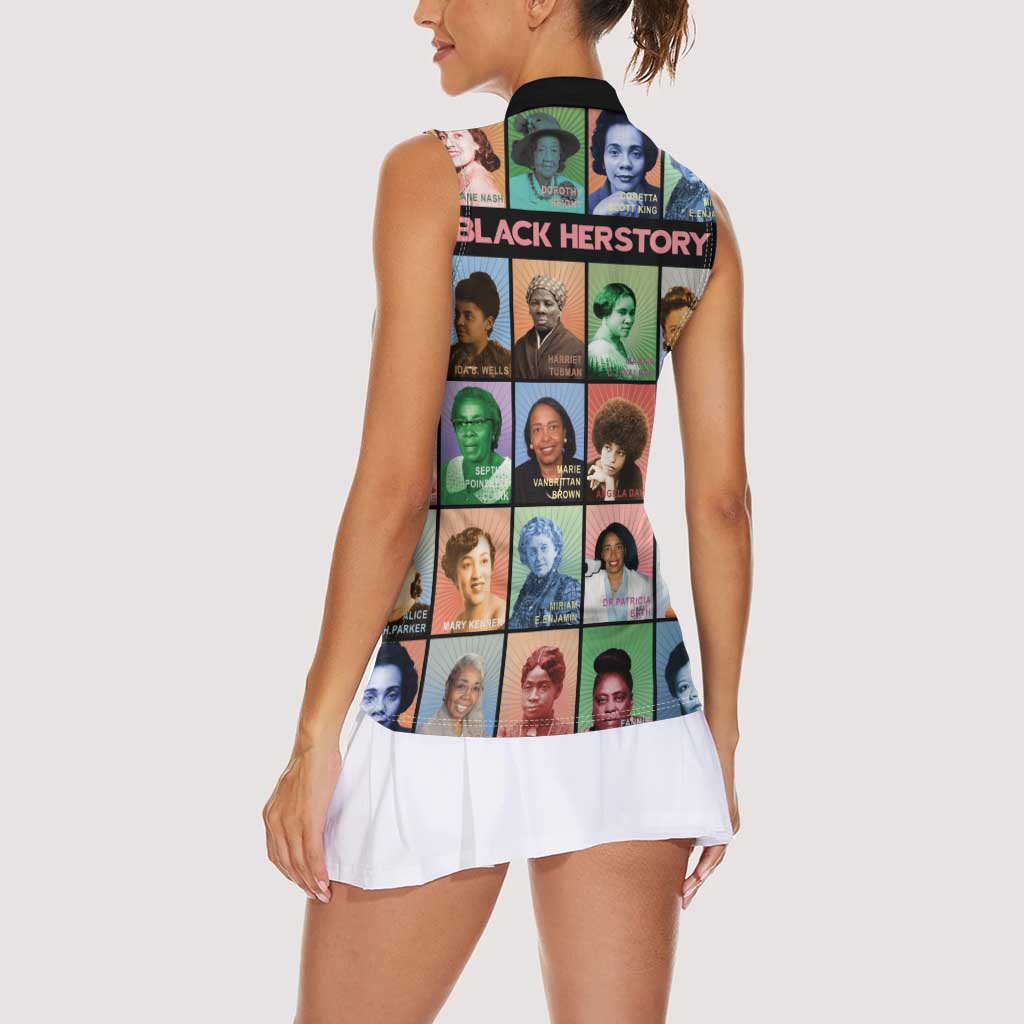 Black Herstory Women Sleeveless Polo Shirt The History Of African Women - Wonder Print Shop