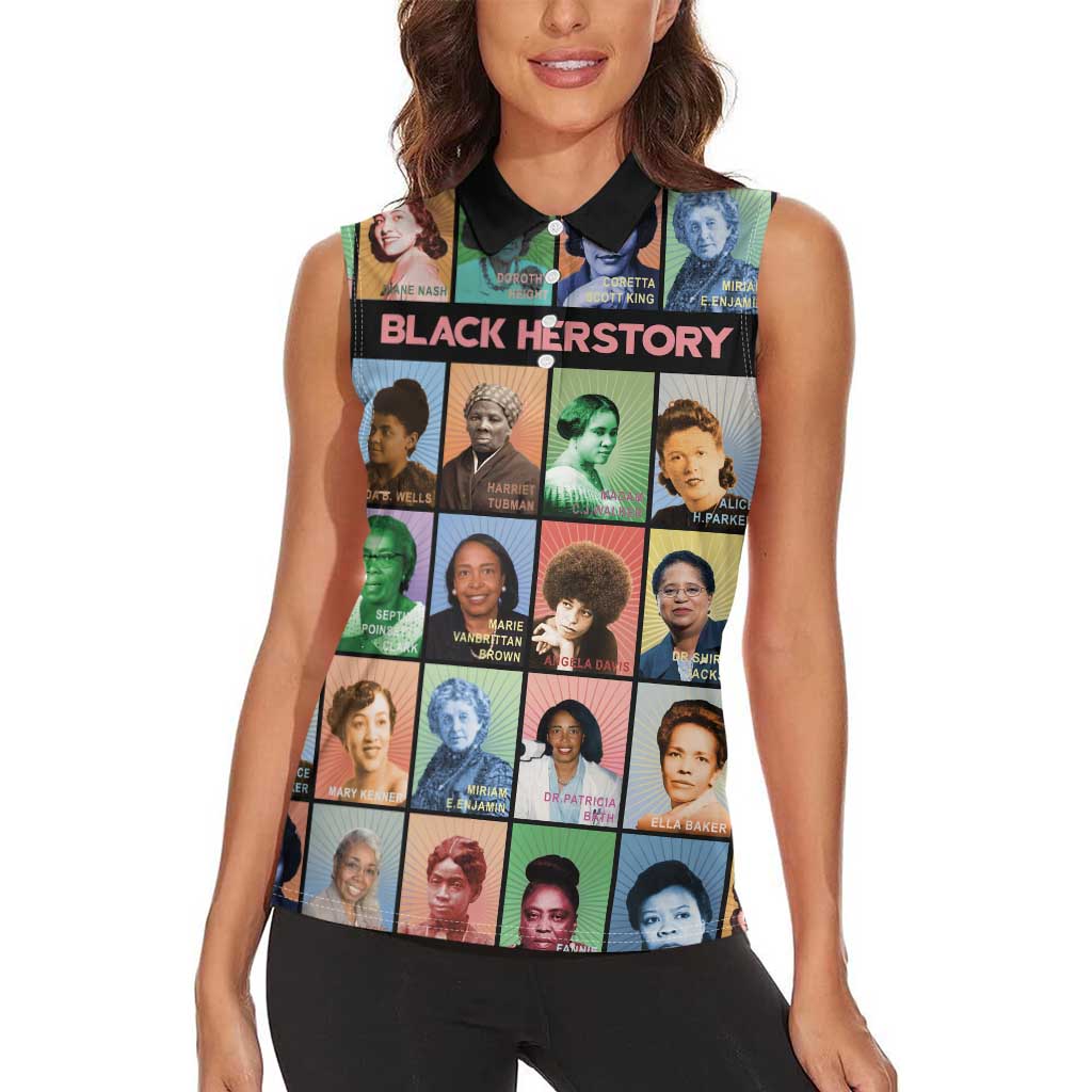 Black Herstory Women Sleeveless Polo Shirt The History Of African Women - Wonder Print Shop