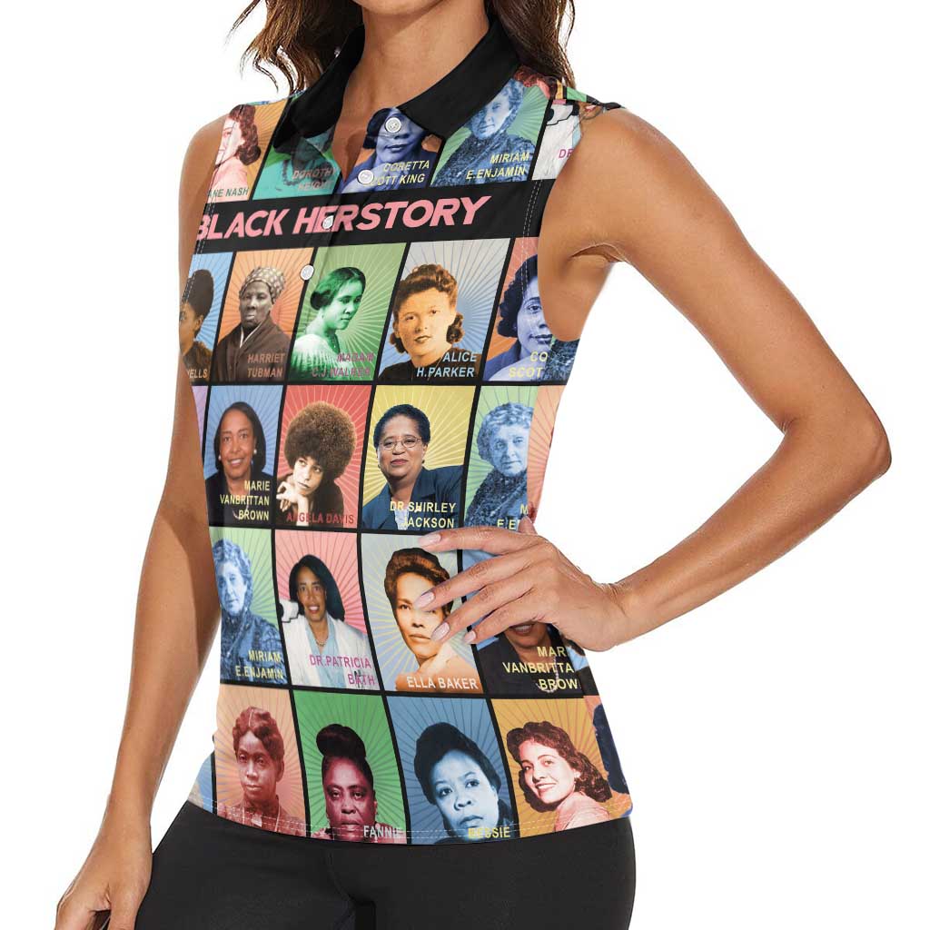 Black Herstory Women Sleeveless Polo Shirt The History Of African Women - Wonder Print Shop