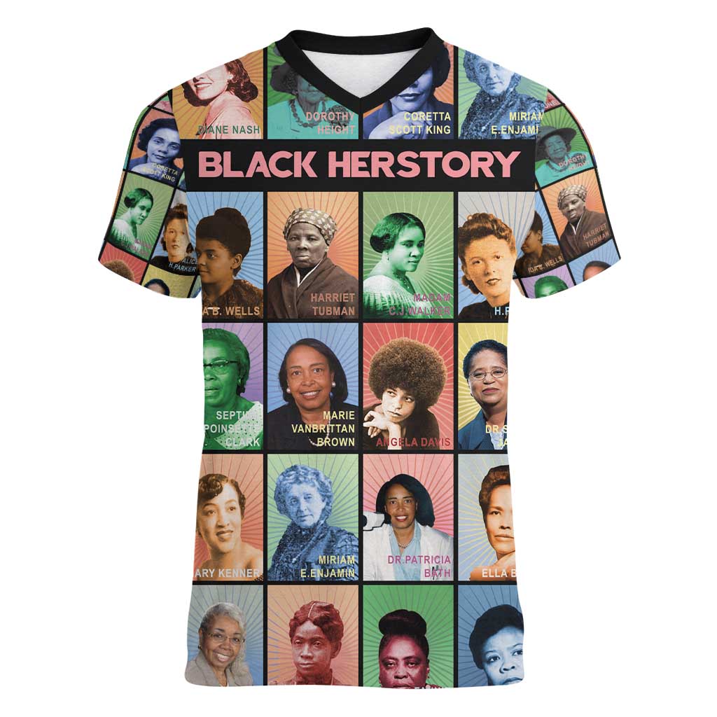 Black Herstory Women V-Neck T-Shirt The History Of African Women - Wonder Print Shop