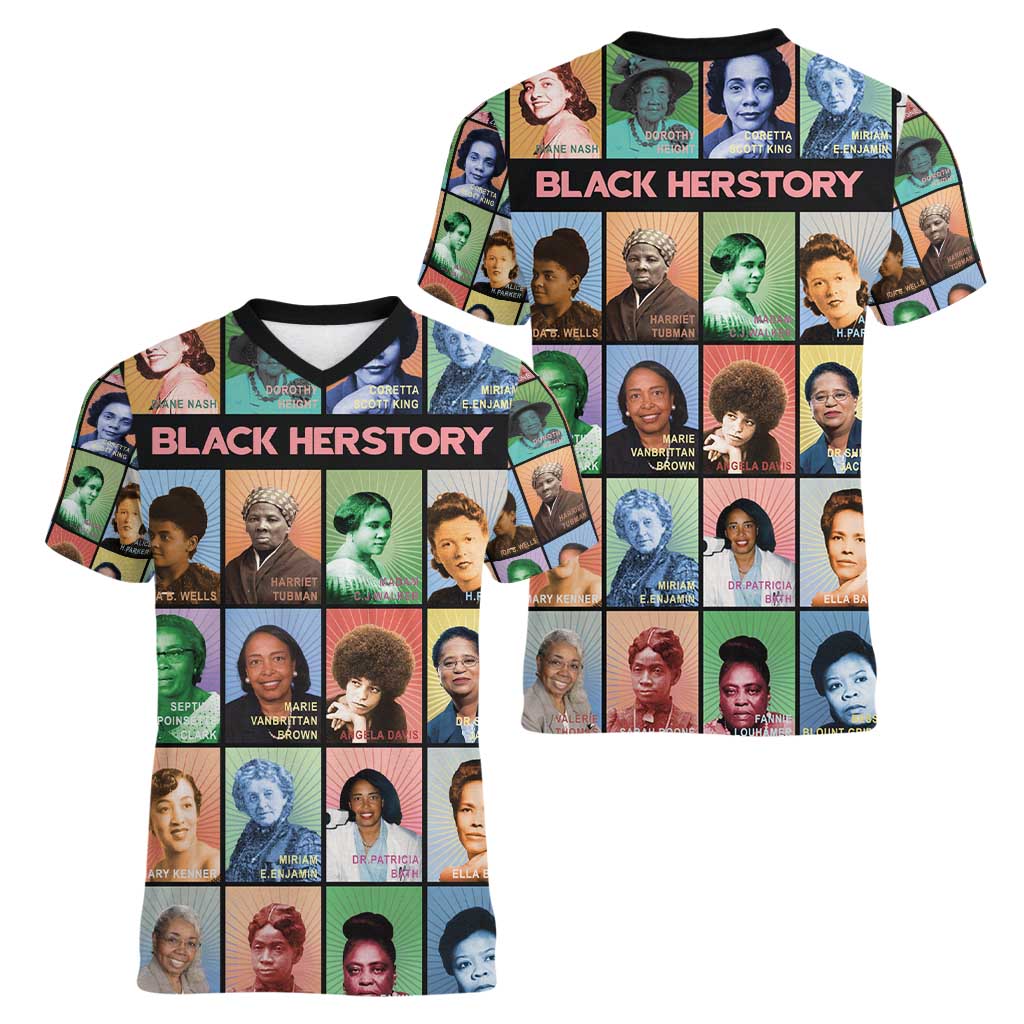 Black Herstory Women V-Neck T-Shirt The History Of African Women - Wonder Print Shop
