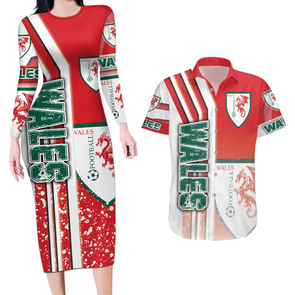 Wales Football Couples Matching Long Sleeve Bodycon Dress and Hawaiian Shirt The Dragons Soccer - Road To Champion