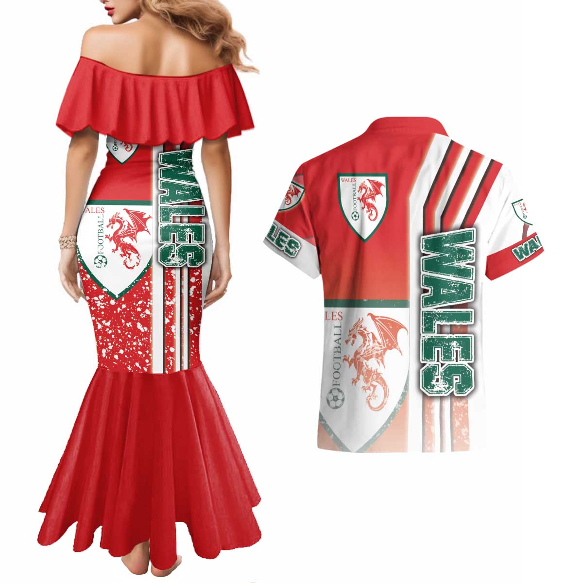 Wales Football Couples Matching Mermaid Dress and Hawaiian Shirt The Dragons Soccer - Road To Champion