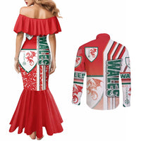Wales Football Couples Matching Mermaid Dress and Long Sleeve Button Shirt The Dragons Soccer - Road To Champion