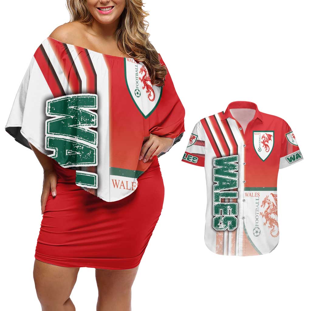 Wales Football Couples Matching Off Shoulder Short Dress and Hawaiian Shirt The Dragons Soccer - Road To Champion