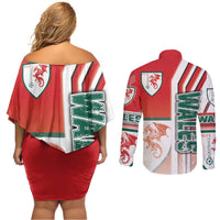 Wales Football Couples Matching Off Shoulder Short Dress and Long Sleeve Button Shirt The Dragons Soccer - Road To Champion