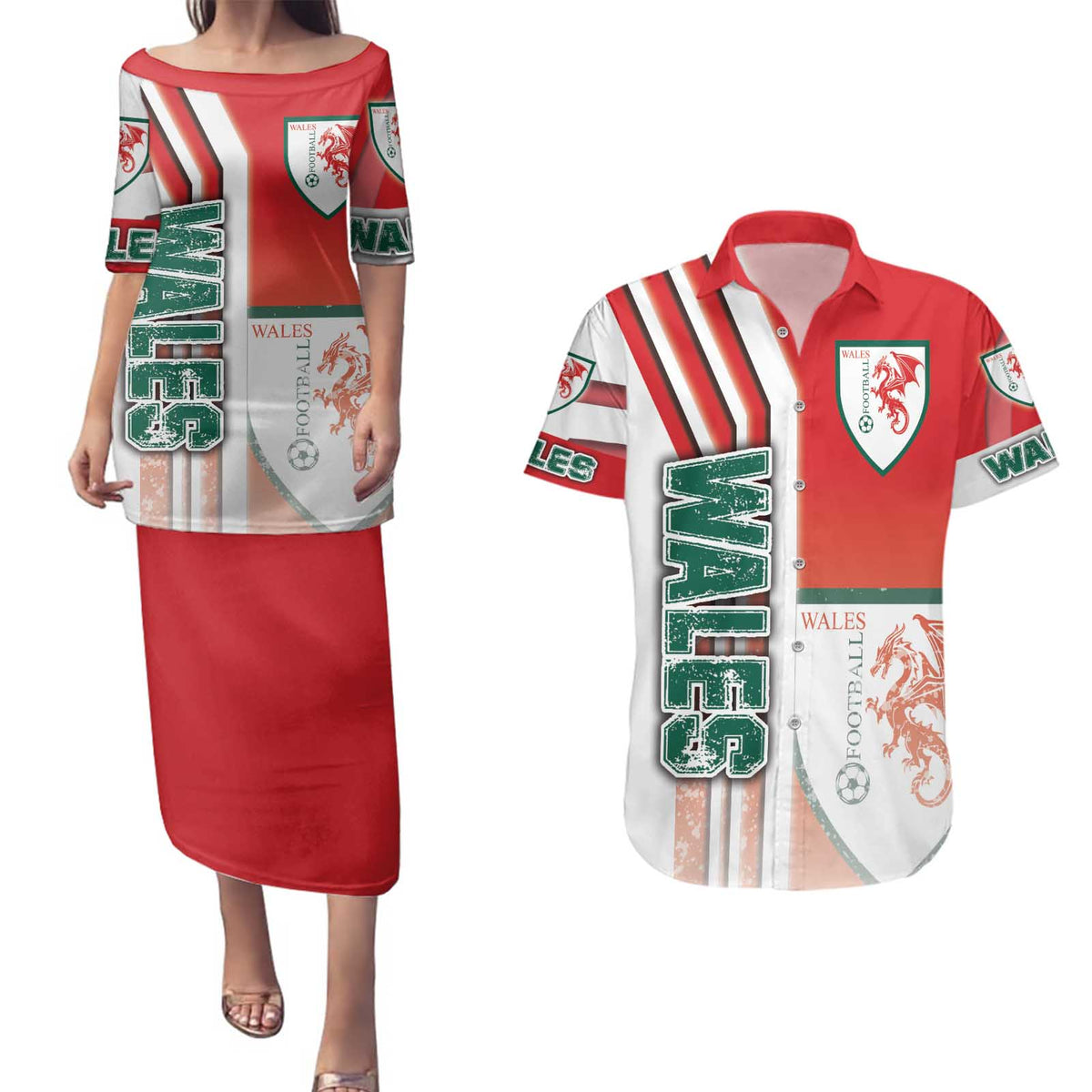 Wales Football Couples Matching Puletasi and Hawaiian Shirt The Dragons Soccer - Road To Champion