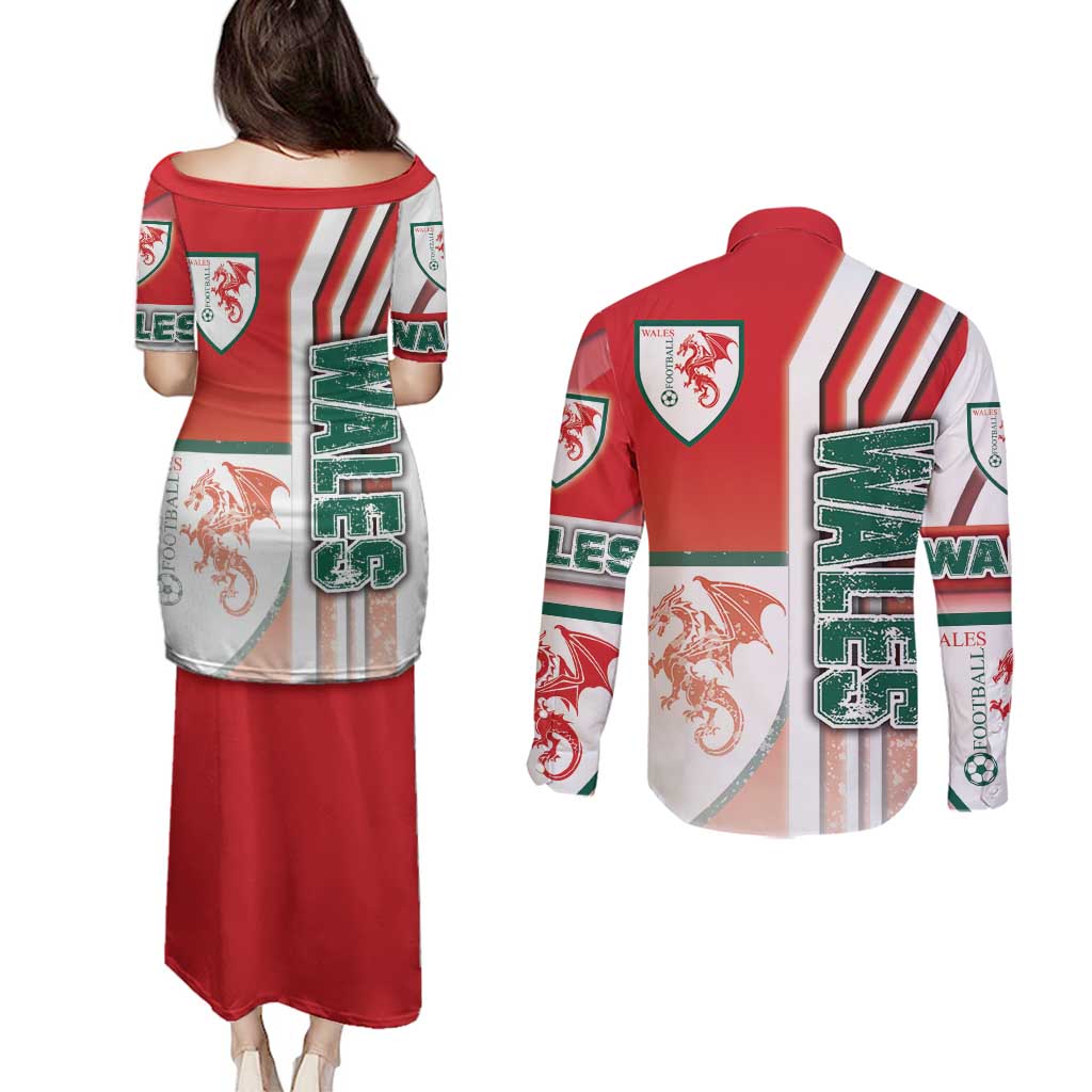 Wales Football Couples Matching Puletasi and Long Sleeve Button Shirt The Dragons Soccer - Road To Champion