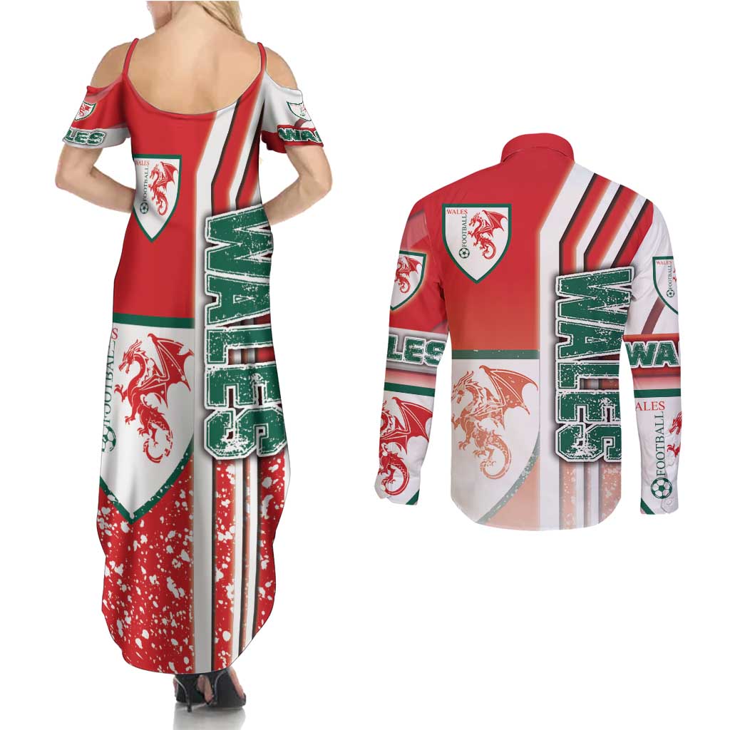 Wales Football Couples Matching Summer Maxi Dress and Long Sleeve Button Shirt The Dragons Soccer - Road To Champion