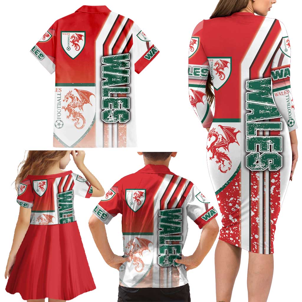 Wales Football Family Matching Long Sleeve Bodycon Dress and Hawaiian Shirt The Dragons Soccer - Road To Champion - Wonder Print Shop