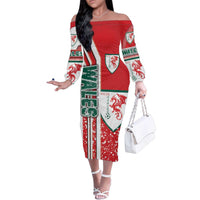 Wales Football Family Matching Off The Shoulder Long Sleeve Dress and Hawaiian Shirt The Dragons Soccer - Road To Champion