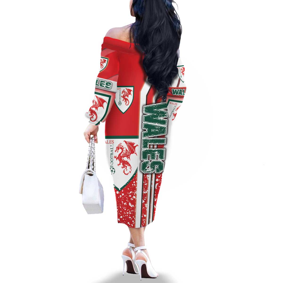 Wales Football Family Matching Off The Shoulder Long Sleeve Dress and Hawaiian Shirt The Dragons Soccer - Road To Champion