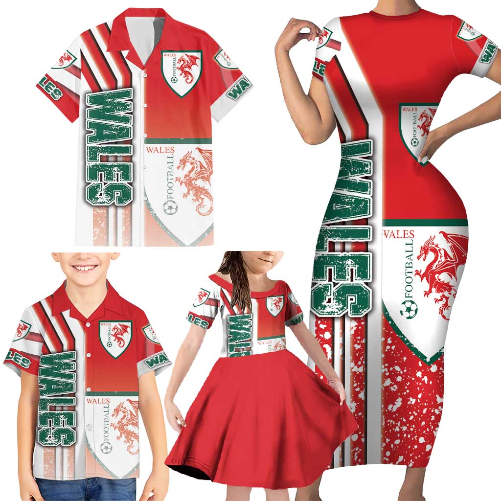 Wales Football Family Matching Short Sleeve Bodycon Dress and Hawaiian Shirt The Dragons Soccer - Road To Champion - Wonder Print Shop