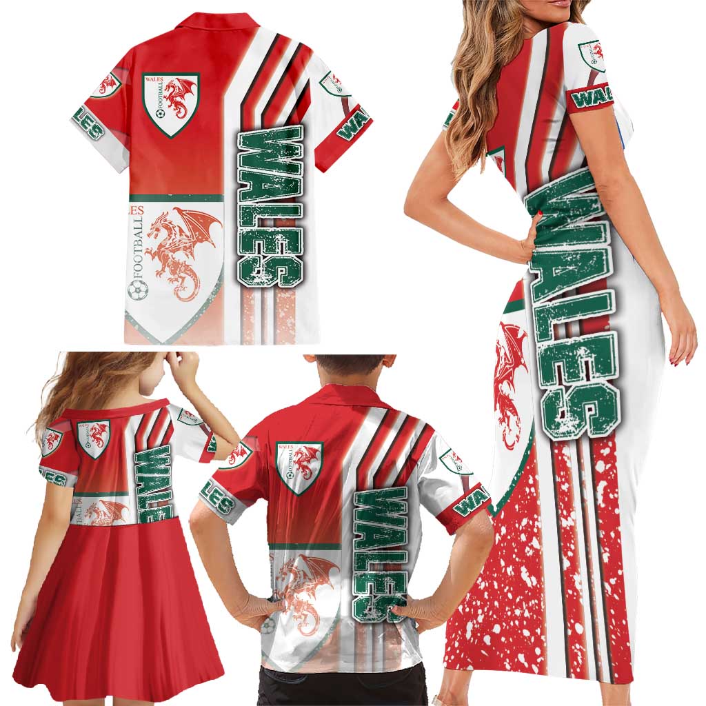 Wales Football Family Matching Short Sleeve Bodycon Dress and Hawaiian Shirt The Dragons Soccer - Road To Champion - Wonder Print Shop