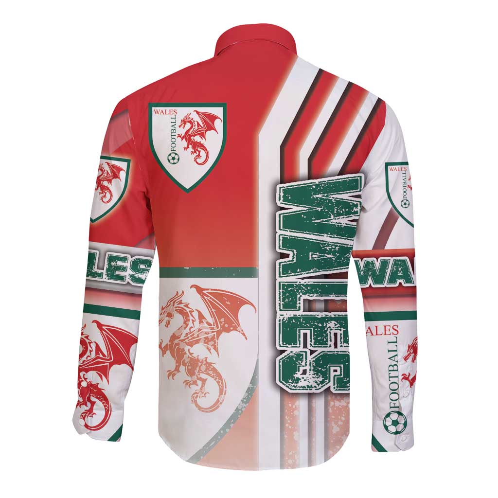 Wales Football Long Sleeve Button Shirt The Dragons Soccer - Road To Champion