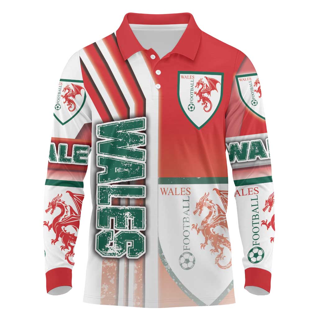 Wales Football Long Sleeve Polo Shirt The Dragons Soccer - Road To Champion - Wonder Print Shop