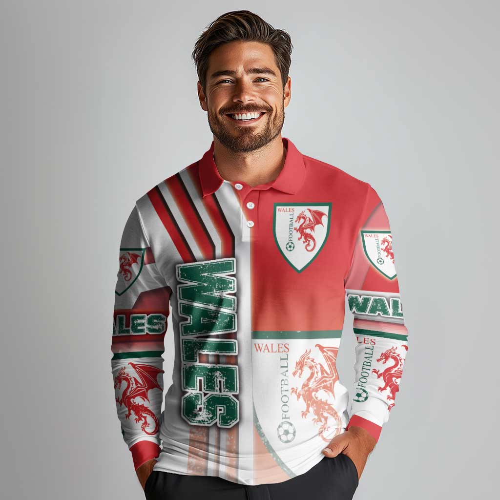 Wales Football Long Sleeve Polo Shirt The Dragons Soccer - Road To Champion - Wonder Print Shop