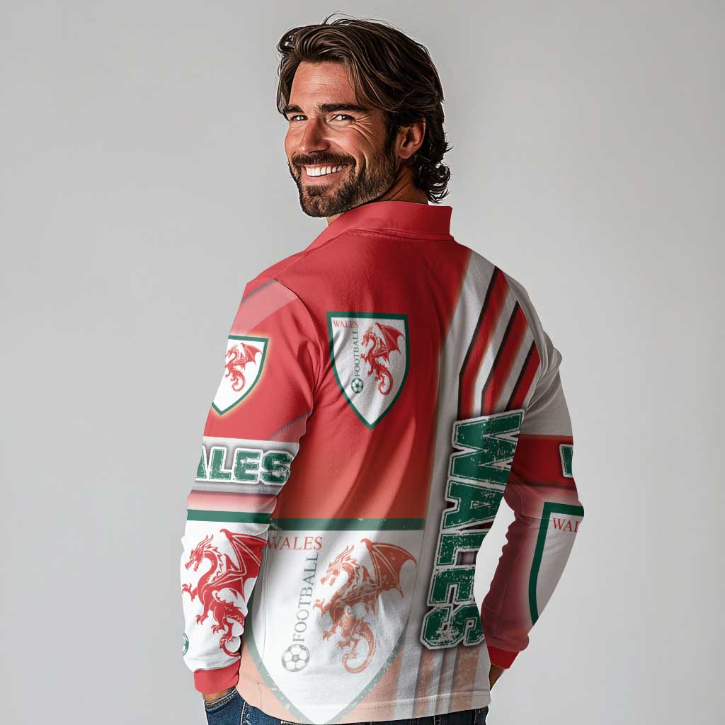 Wales Football Long Sleeve Polo Shirt The Dragons Soccer - Road To Champion - Wonder Print Shop