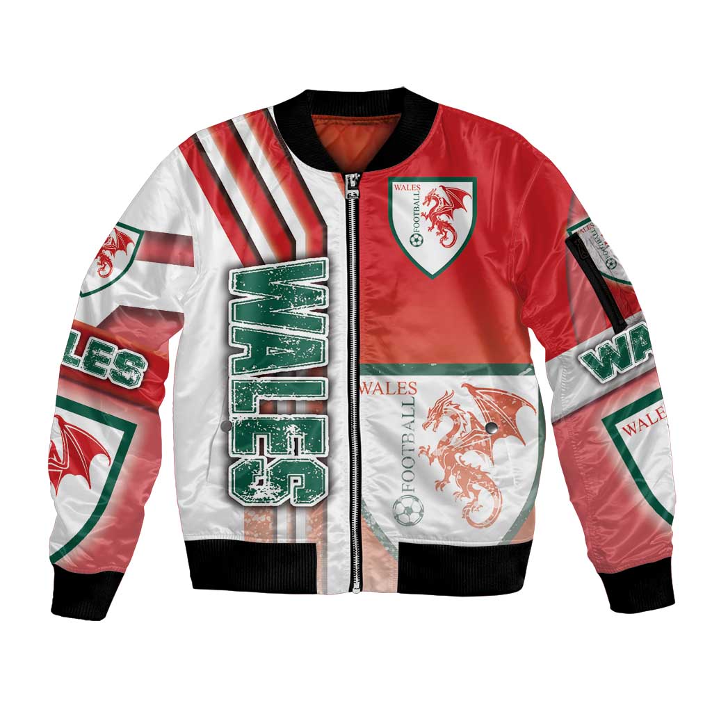 Wales Football Sleeve Zip Bomber Jacket The Dragons Soccer - Road To Champion - Wonder Print Shop