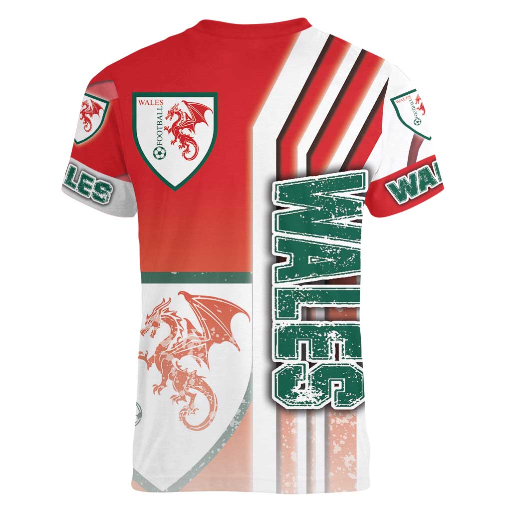 Wales Football Women V-Neck T-Shirt The Dragons Soccer - Road To Champion - Wonder Print Shop
