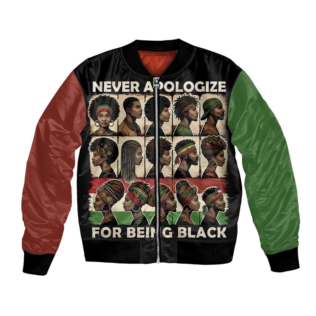 Never Apologize for Being Proudly Black Bomber Jacket African Human - Wonder Print Shop