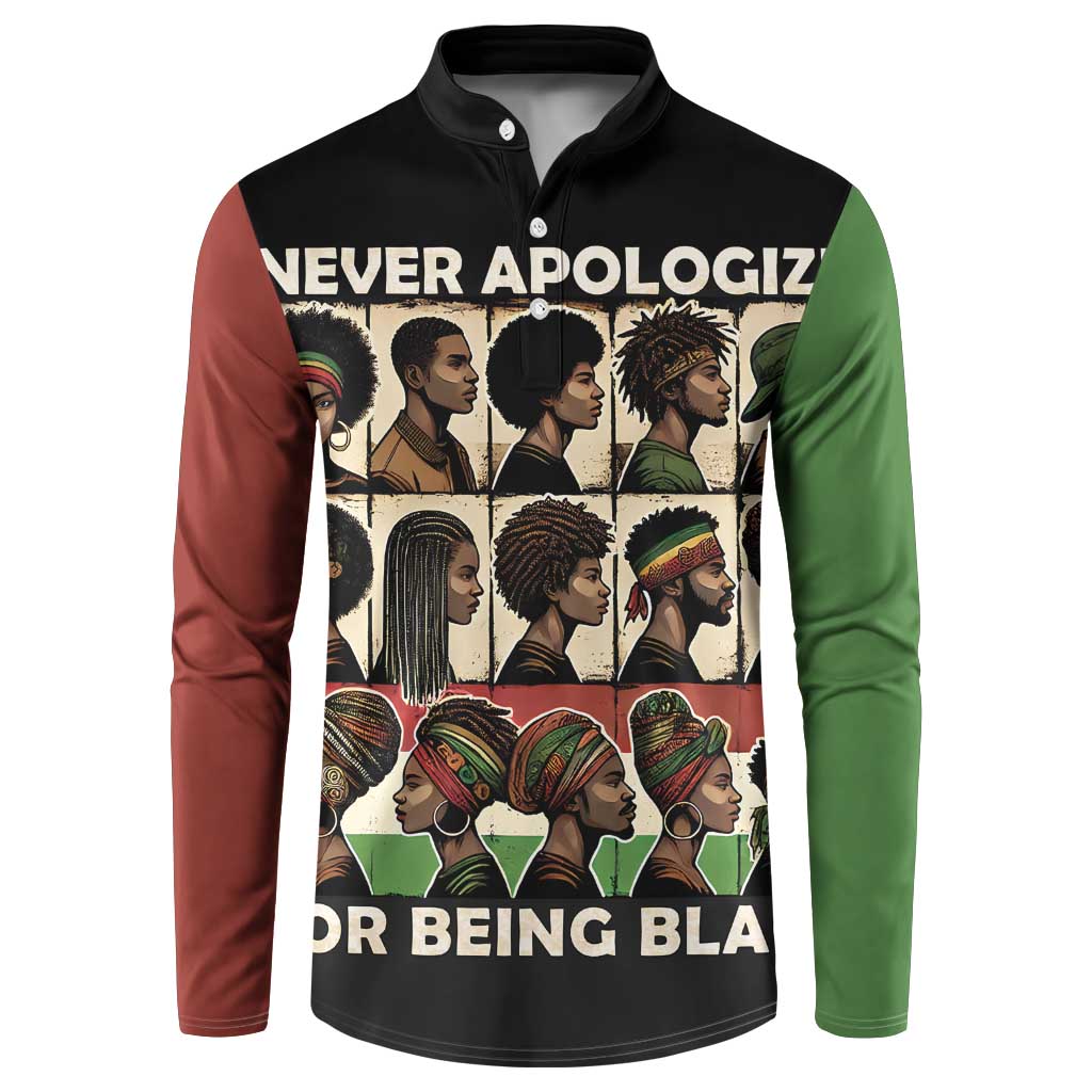 Never Apologize for Being Proudly Black Button Sweatshirt African Human - Wonder Print Shop