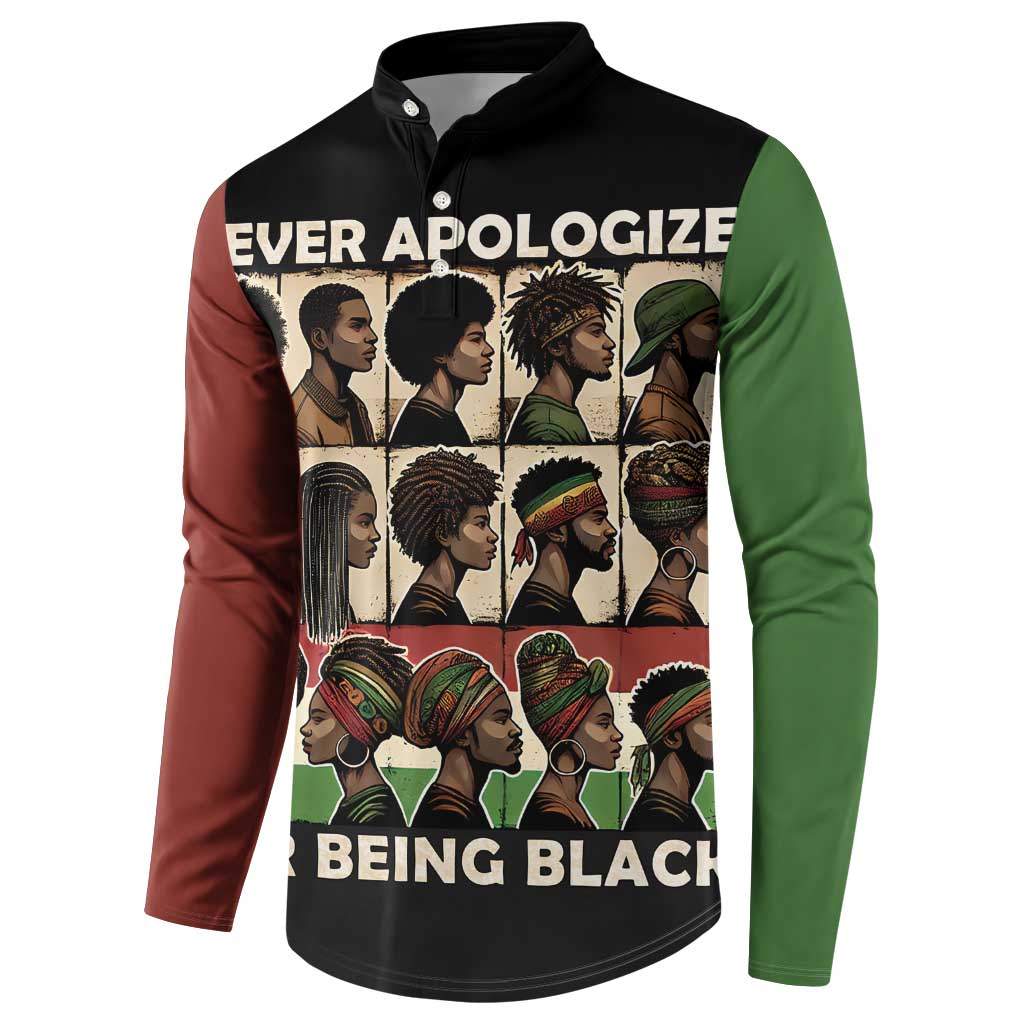 Never Apologize for Being Proudly Black Button Sweatshirt African Human - Wonder Print Shop