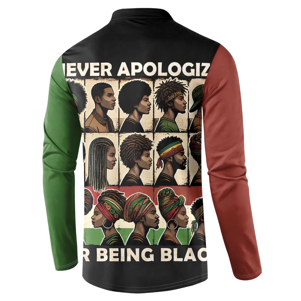 Never Apologize for Being Proudly Black Button Sweatshirt African Human - Wonder Print Shop