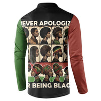 Never Apologize for Being Proudly Black Button Sweatshirt African Human - Wonder Print Shop