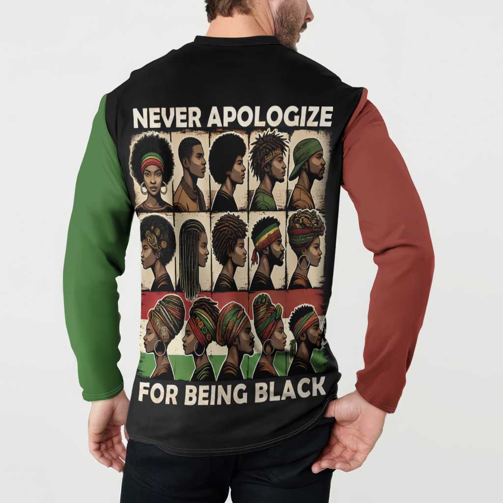 Never Apologize for Being Proudly Black Button Sweatshirt African Human - Wonder Print Shop