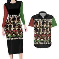 Never Apologize for Being Proudly Black Couples Matching Long Sleeve Bodycon Dress and Hawaiian Shirt African Human - Wonder Print Shop