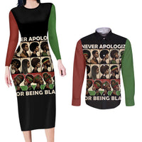 Never Apologize for Being Proudly Black Couples Matching Long Sleeve Bodycon Dress and Long Sleeve Button Shirt African Human - Wonder Print Shop