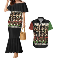 Never Apologize for Being Proudly Black Couples Matching Mermaid Dress and Hawaiian Shirt African Human - Wonder Print Shop
