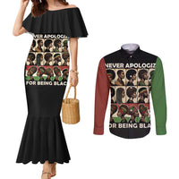 Never Apologize for Being Proudly Black Couples Matching Mermaid Dress and Long Sleeve Button Shirt African Human