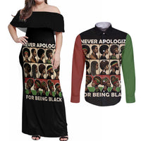 Never Apologize for Being Proudly Black Couples Matching Off Shoulder Maxi Dress and Long Sleeve Button Shirt African Human - Wonder Print Shop