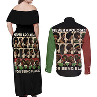 Never Apologize for Being Proudly Black Couples Matching Off Shoulder Maxi Dress and Long Sleeve Button Shirt African Human - Wonder Print Shop