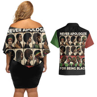 Never Apologize for Being Proudly Black Couples Matching Off Shoulder Short Dress and Hawaiian Shirt African Human - Wonder Print Shop