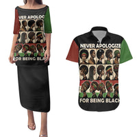 Never Apologize for Being Proudly Black Couples Matching Puletasi and Hawaiian Shirt African Human - Wonder Print Shop